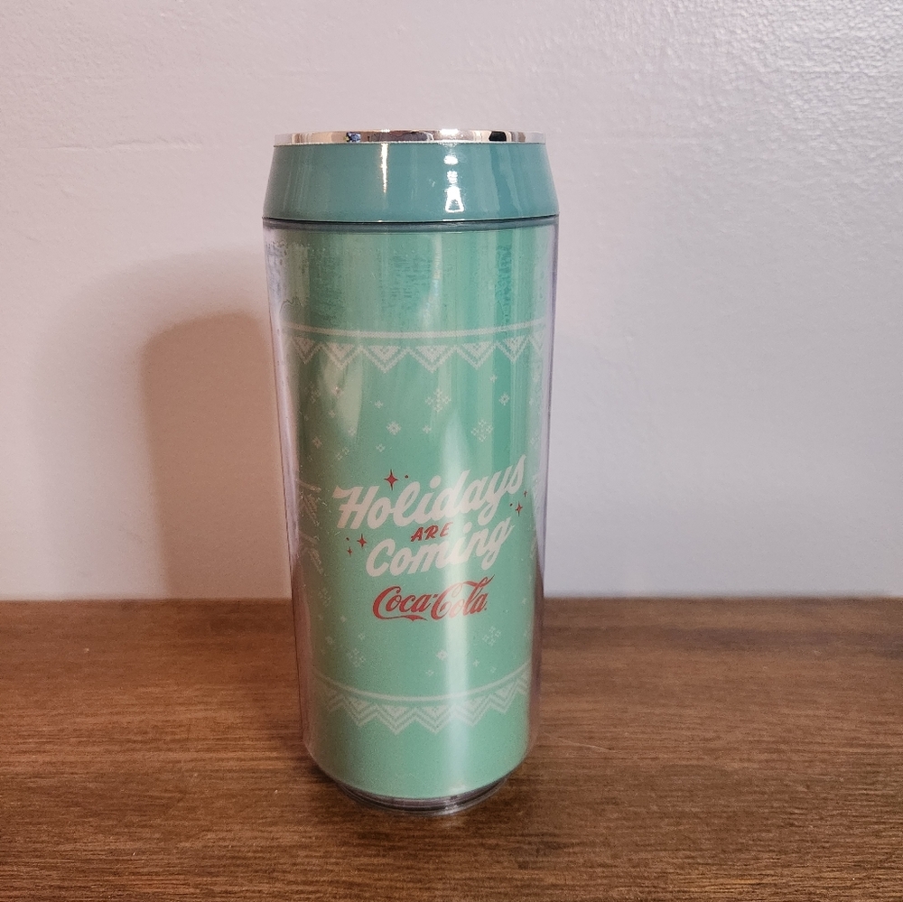 Coca Cola Festive Can Tumbler - Mint Green Holidays Are Coming/ Santa On The Oth